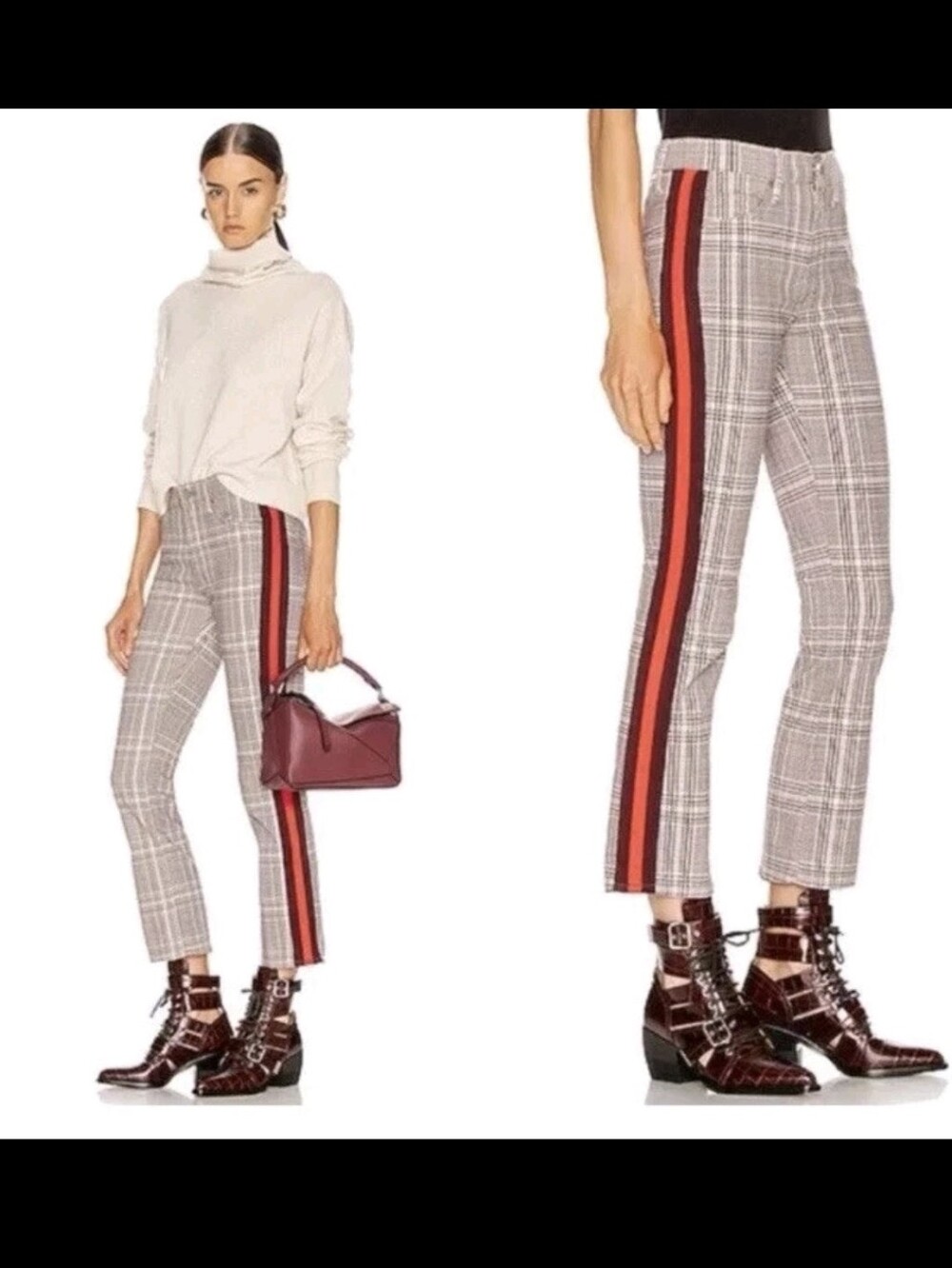 MOTHER The Insider Ankle Pants Women Size 28 Plum Pink Plaid Tux Stripe